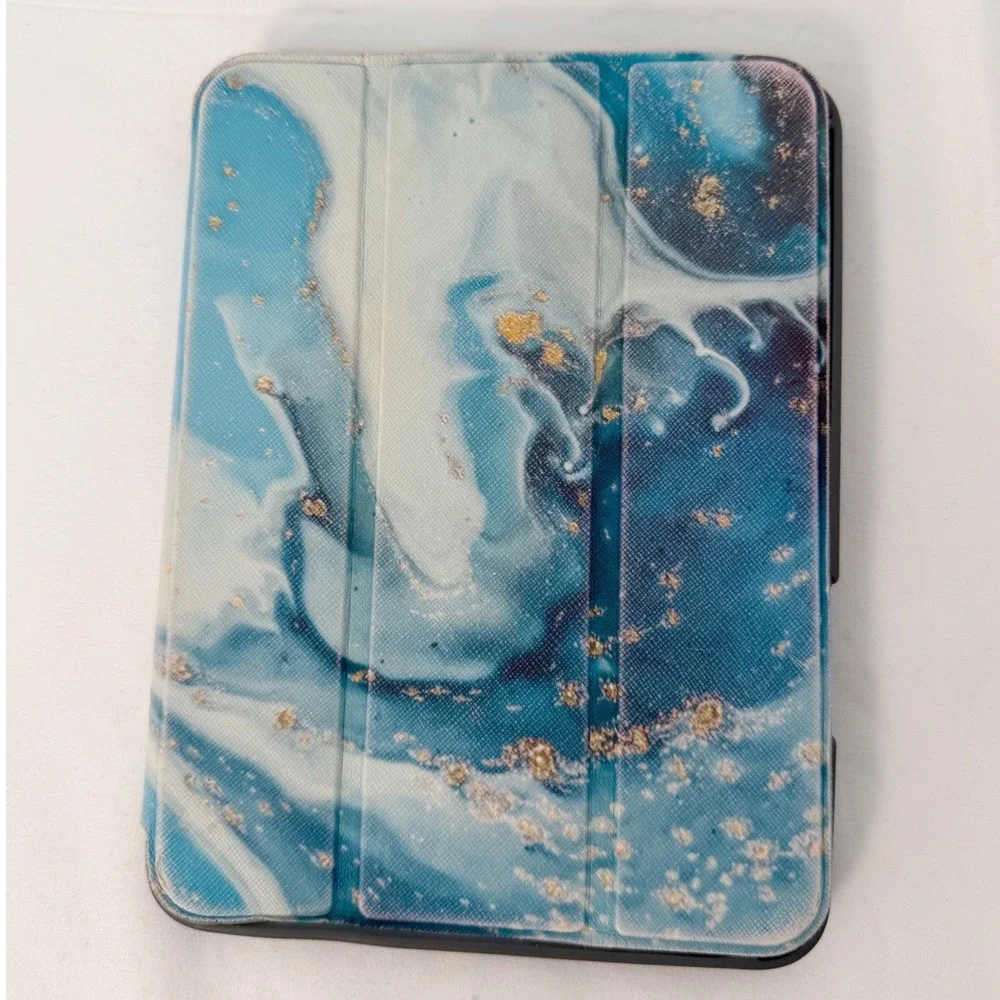 Blue Marble Gold Folio iPad mini 4 /5 Tri-Fold Stand Cover pencil holder 105-11
